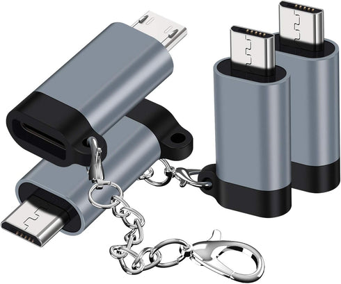 USB C to Micro USB Adapter, 4-Pack Type C Female to Micro USB Male Connector with Keychain Charge & Data Sync
