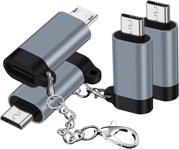 USB C to Micro USB Adapter, 4-Pack Type C Female to Micro USB Male Connector with Keychain Charge & Data Sync