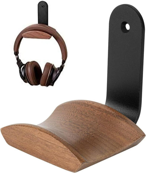 Jcurycke Headset Holder with 6cm Wide Walnut Headrest,Headphone Wall Mount Holder with Adhesive