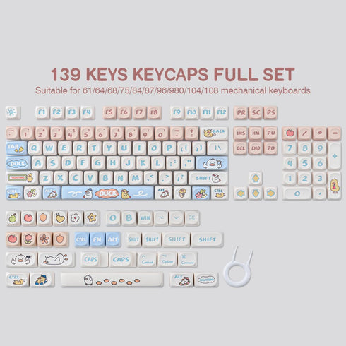 PBT Keycaps 139 Keys Duck Cute Keycap Set, MOA Profile Custom Dye-Sublimation for Cherry Gateron MX Switches