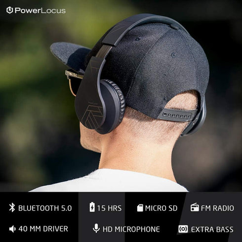 PowerLocus Bluetooth Over-Ear Headphones, Wireless Stereo Foldable Headsets with Built-in Mic, Black