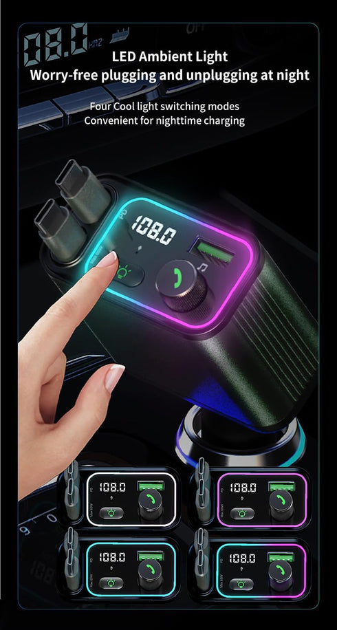 GXY KIT 3 1 Mp3 65W 18W 2 Charging,2 in Retractable Car Charger Adapter & FM Transmitter Bluetooth Player- Max +