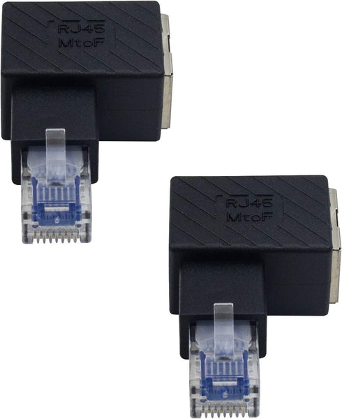 Duttek Ethernet Adapter 90 Degree, Left Angled RJ45 Male to Female Extender Adapter, Cat5e/Cat6 RJ45 Ethernet, 2 Pack
