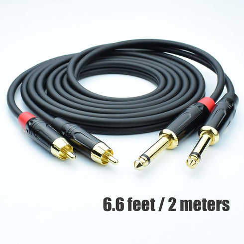 RCA to 1/4 TS Cable, Dual 1/4 Mono to Dual RCA, Copper Shielded, Gold-Plated, 6.6FT Audio Cord
