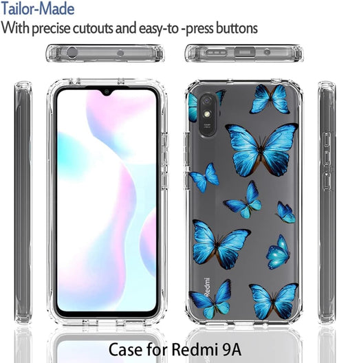 Xiaomi Redmi 9A M2006C3LG/9i M2006C3LII Case with Floral TPU & Tempered Glass Screen Protector - Slim Protective Armor.