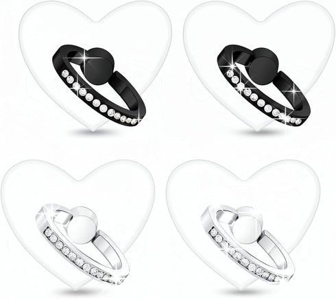HJZHII 4PCS Transparent Phone Ring Holder, Adjustable Diamond Setting Phone Case Ring Holder