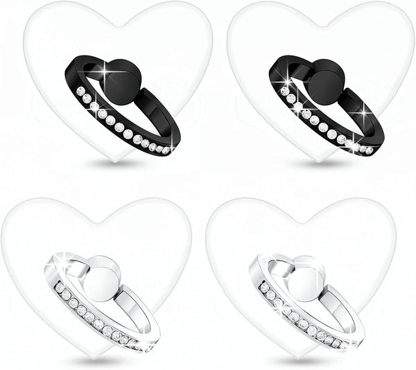 HJZHII 4PCS Transparent Phone Ring Holder, Adjustable Diamond Setting Phone Case Ring Holder