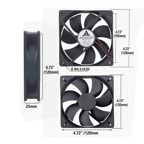 DC Cooling Fan, Brushless Computer Fan Case, 5 Inch Ball Bearing Exhaust Fan 12025 120mmx120mm x25mm (DC12V 0.33A)