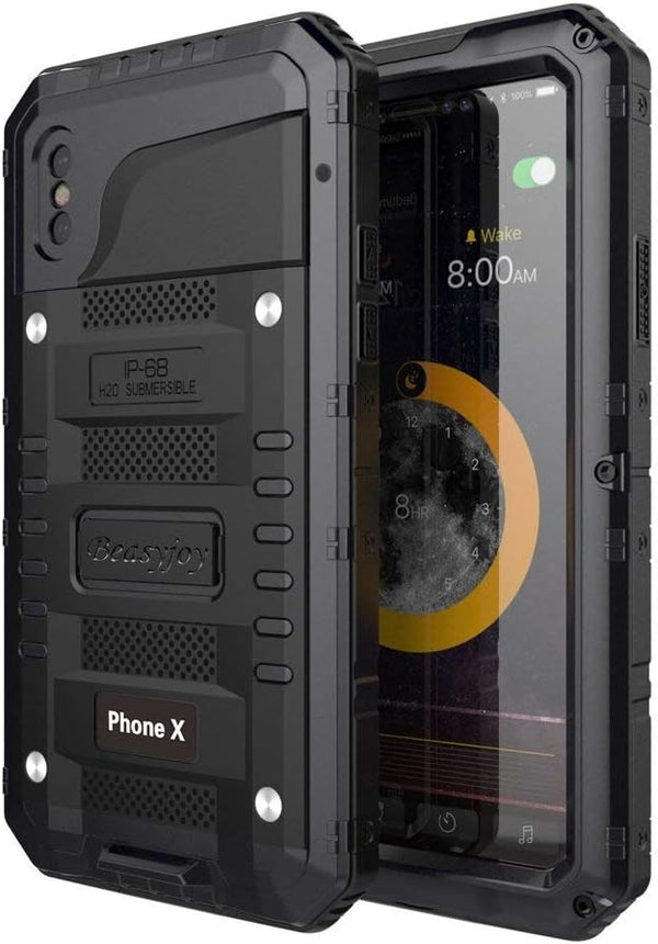 Beasyjoy Heavy Duty Metal Case for iPhone Xs/X/10, Waterproof Tough Cover with Full Body Protection, Black