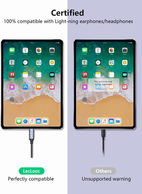 USB Type C to Lightning Audio Adapter Cable, HiFi Audio Female Headphones Converter for iPhone 15, iPad Pro/Air, Galaxy