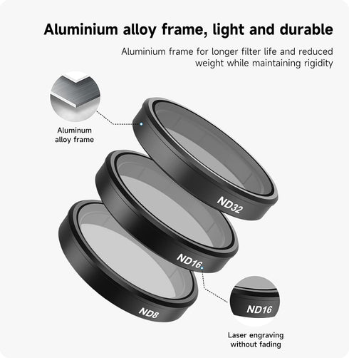TELESIN Lens Filter Kit for DJI Osmo Action 3, 4Pack CPL Polarizing ND8 ND16 ND32 Neutral Density HD Lens Protector