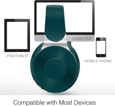 RAT TAIL Bluetooth Headset, Comfortable Over Ear Stereo Wireless Headphones with Mic, 20H Playtime, Deep Green