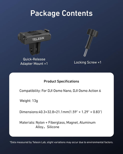 6, 6 TELESIN Magnetic Quick Release Adapter Mount for DJI Osmo Nano/Action with Dual-Direction Magnet, Metal Latches