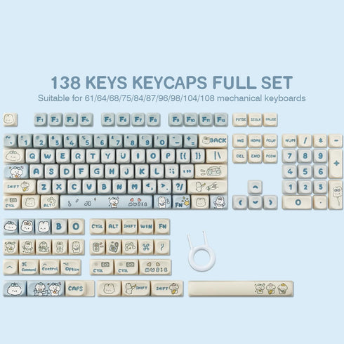 PBT Keycaps 138 Keys MOA Profile Cute Dye-Sublimation Blue-White Puppy Keycaps Set for Cherry Gateron MX Switches
