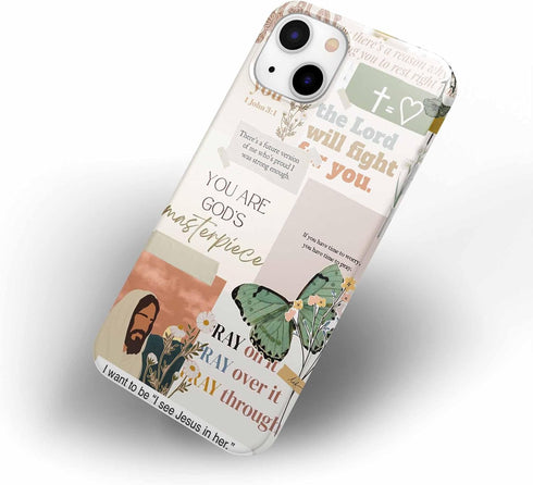 Jesus Flowers iPhone 13 Case, Christian Bible Verse Butterfly Collage, Smooth Tough PC Full Cover for Men Women