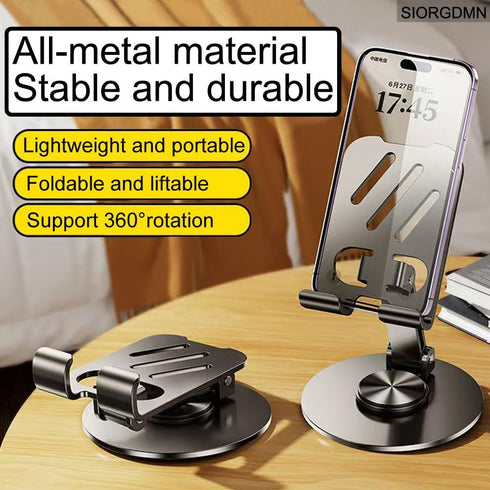SIORGDMN 360 (2 Pack,Dark Cell Phone Stand for Desk,Metal Base,Adjustable,Foldable Cellphone Holder Rotation Smartphone