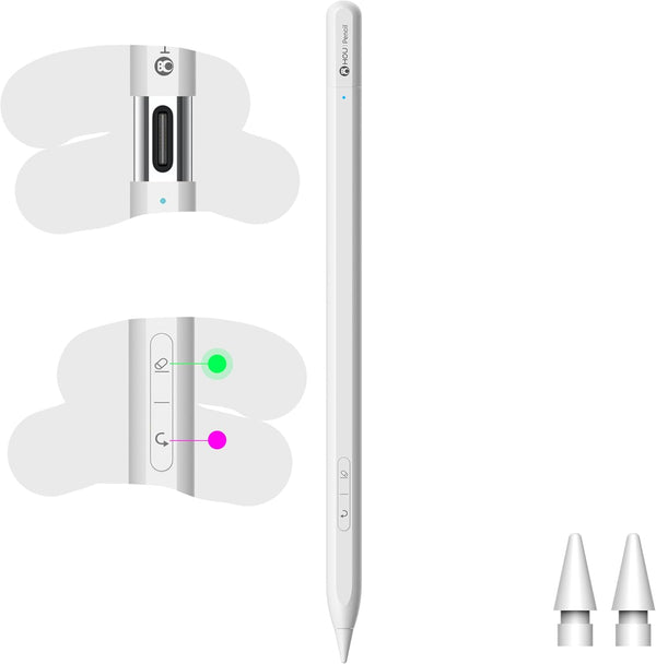 HOU Pencil USB-C for Apple, Quick Undo & Erase Keys, Hidden USB-C Charging Port, Stylus Pen for iPad 2018-2024