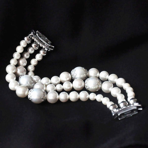 White Pearl Bands Compatible with Samsung Gear S2 Smartwatch, Elastic Stretch Handmade Jewelry Bracelet Strap