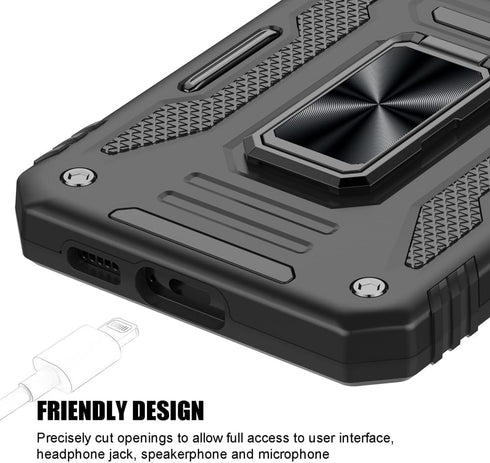 for Samsung Galaxy S23 FE Case, Shockproof Phone Case & Sliding Camera Cover & Ring Holder Kickstand with Screen