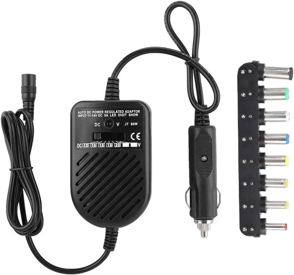 Universal 80W DC Car Charger, 15-24V Power Supply Adapter Set for Laptop Notebook