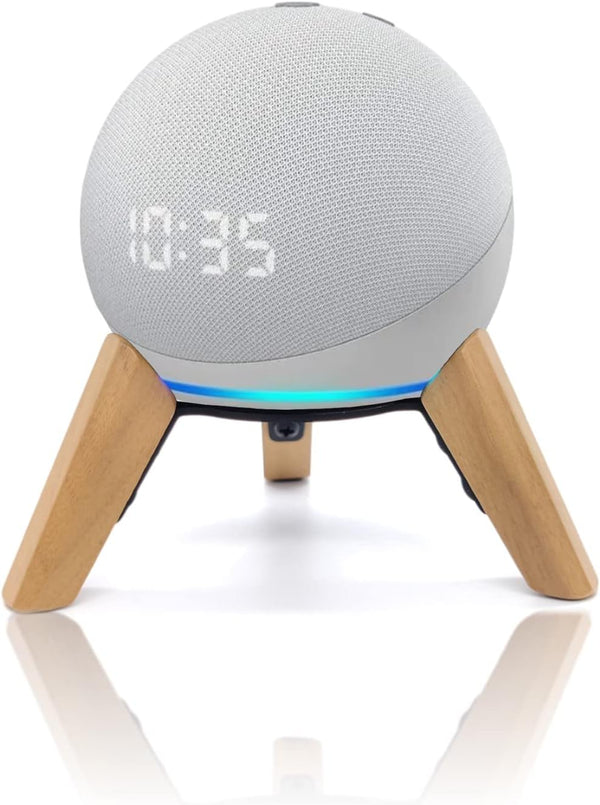 Real Wood Stand for Echo Dots (4th Gen, 5th Gen) - Wooden Mount with Metal Frame, Anti-Slip Silicone Pads
