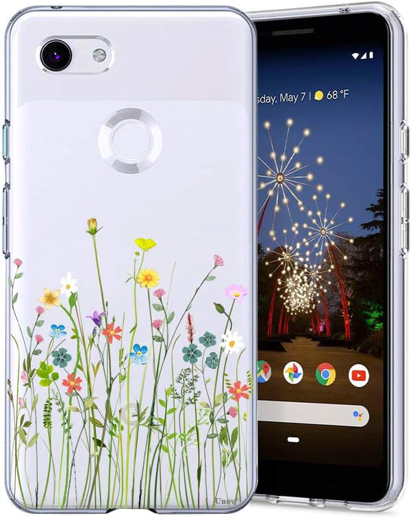 Unov Pixel 3a Case - Clear with Design, Soft TPU Shock Absorption Slim Protective Back Cover for Pixel 3a