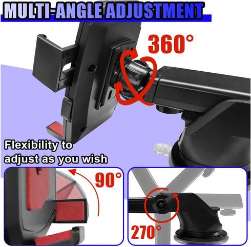 Tuxihapp 360 Car Phone Holder Mount, Rotatable Suction Cup Auto Smartphone Stand with Adjustable Long Arm, Universal