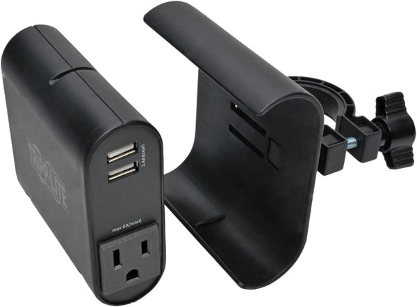 Tripp Lite AC/USB Charging Clip for Display Mounts w/ 2 USB Ports & 2 NEMA 5-15R Outlets, 6ft Power Cord (DMACUSB), Black