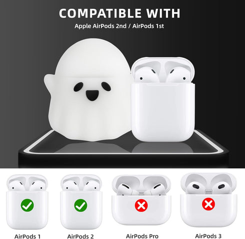 Compatible AirPods Case Cover, Glow in The Dark Cute Ghost Case for AirPods 2nd & 1st, Soft Silicone