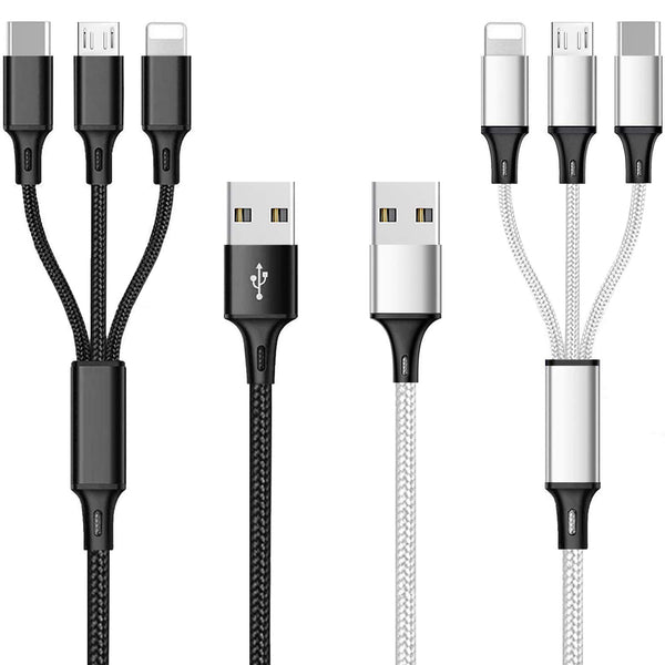 3 in 1 Fast Charger Cable 3A, Multi USB Connector for Phone 12, 11 Pro, Samsung Galaxy, 4FT/2Pack (Charging Only)