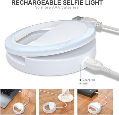 Generic 3 Selfie Ring Light for iPhone, Android, Tablet - Rechargeable Clip-on Light Levels