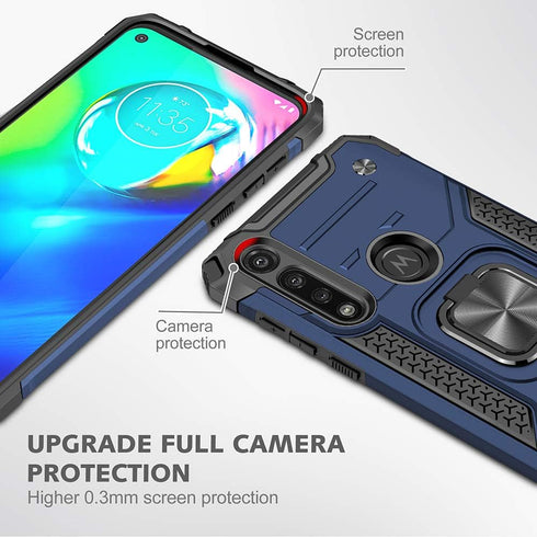 HNHYGETE Tough Rugged Case for Moto G Power 2020, Shockproof with Screen Protector, 360 Rotation Ring Kickstand, Blue