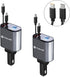 Retractable Car Charger 4 in 1 USB C Fast Charger with Dual Type-C Cables, Compatible with iPhone 15, 2 Pack