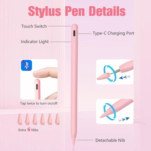 Stylus Pen for iPad, 10Min Quick Charge Active Pencil for iPad 2018-2024, Palm Rejection Tilt Sensor Magnetic Pen
