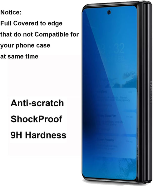 2 Pack Outer Anti-Blue Privacy Tempered Glass for Samsung Galaxy Z Fold 5 / Z Fold 4 - Anti-Spy Full Covered Film