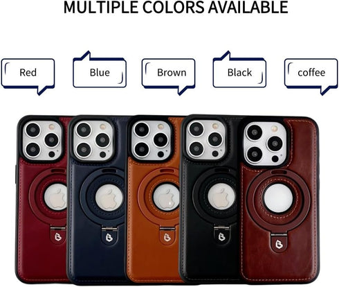 Luxury Leather Invisible Stand Phone Case Cover for iPhone 12-15, Metal Magnetic Folding Stand (Brown, iPhone 13 Pro)