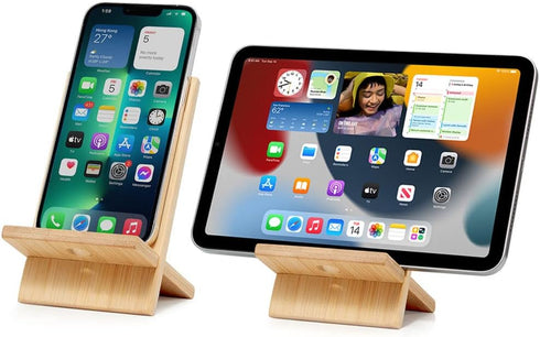 Bamboo Cell Phone Stand with Charging Hole, Detachable Wood Mobile Phone Holder for Desk, Compatible with iPhone iPad