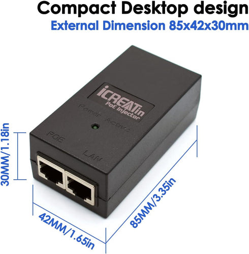 Gigabit PoE Injector 48V15.4W Power Adapter - IEEE 802.3af Compliant, Compatible with Ubiquiti, TP-Link, EnGenius