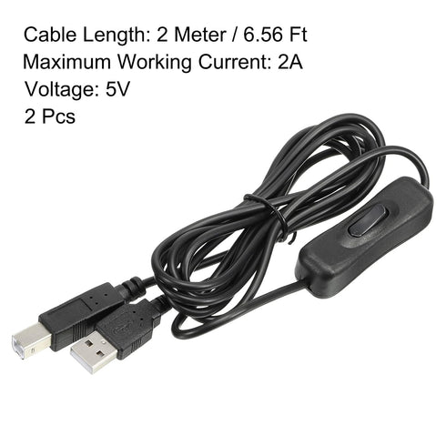 2 Pack 2 MECCANIXITY USB Printer Cable with ON/Off Switch Meter Male to USB B/M Extension Cord for Printer Scanner