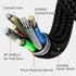 Statik 360 Magnetic Charging Cable - 3FT/1M USB to USB-C, Micro-USB, iPhone Charger, 90° Angle, LED Light, Black.