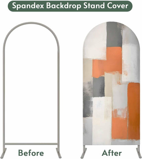Jnbasdffb 7.2 Orange Beige Geometric Wedding Arch Cover, Stretchy Spandex Arch Backdrop Stand Covers FT, Abstract Grey