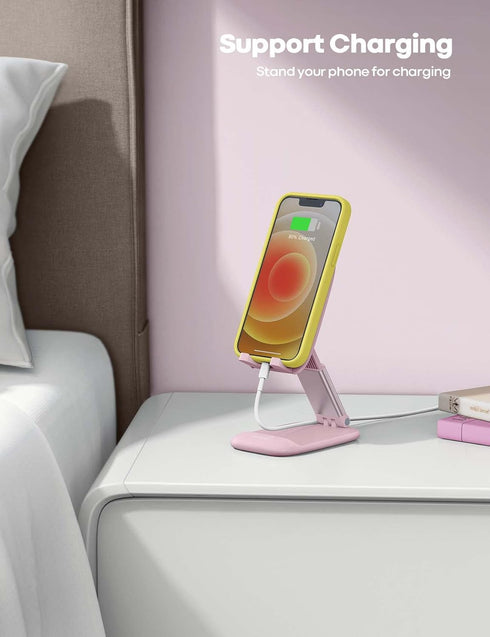Lamicall Pink Phone Stand for Desk, Rose Gold Cell Phone Holder, Desktop Accessories for iPhone 14 Pro Max, 4-8''