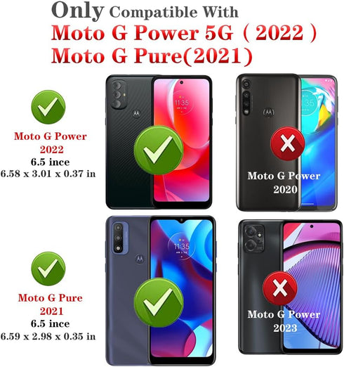 for Moto G Pure Phone Case, Moto G Power 2022 Case with HD Screen Protector, Military Grade Protective Cases with Ring for Moto G Pure (Black)