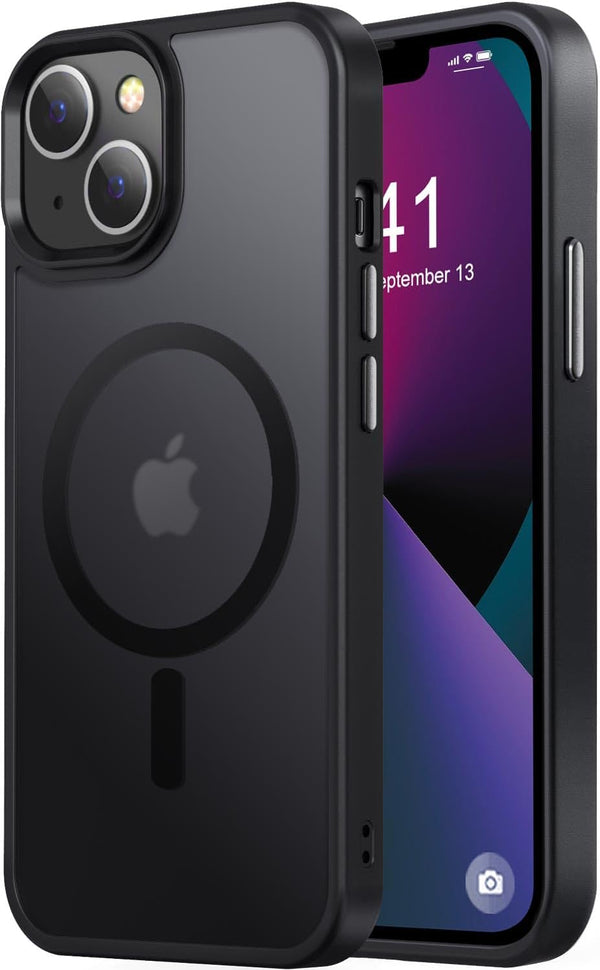 Thomo iPhone 13/14 Case - Strong Magnetic, 10FT Drop Resistant, Matte Skin, Aluminum Alloy Keys, Black, Compatible with