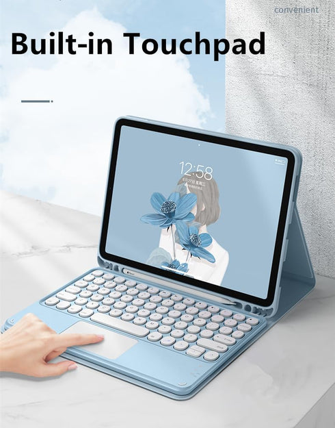 iPad Pro 13 inch 2024 Keyboard Case with Mouse, Detachable Bluetooth Touch Keyboard, Built-in Trackpad, Mist Blue