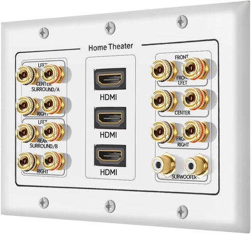 3 Gang 7.2 Surround Sound Distribution Home Theater Copper Banana Binding Post Coupler Type Wall Plated