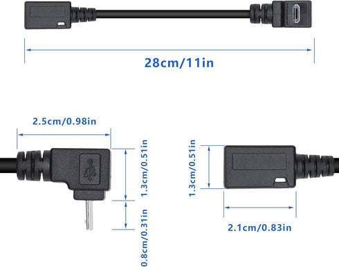 Micro USB to Mini USB Adapter Cable 27CM, Up & Down Angle Micro USB Male to Mini USB Female Charging and Data Sync Cord