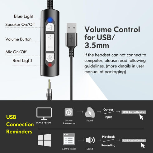 Earbay USB Headset with Microphone for PC, Noise Cancelling Computer Headset with 3.5mm Jack On-Ear Wired Headphones
