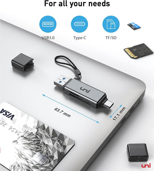 uni SD Card Reader, High-Speed USB C to Micro SD Card Adapter, Dual Slots for SD/Micro SD/SDHC/SDXC