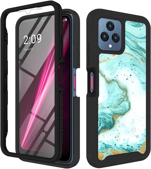 TJS Compatible for T-Mobile Revvl 6X 5G Case, with Built-in Screen Protector, TPU Matte Marble Soft Skin Case (Green)